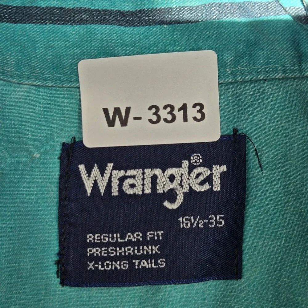 VINTAGE Wrangler Brushpopper Men Button Up Shirt 15.5 Green Geometric Western